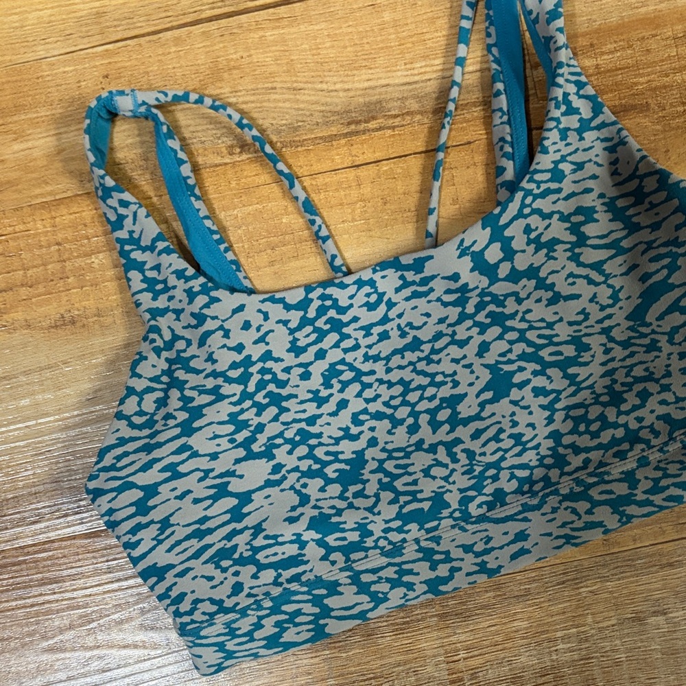 Athleta Exhale Animal Print Teal & gray sports bra Size small - Picture 3 of 6